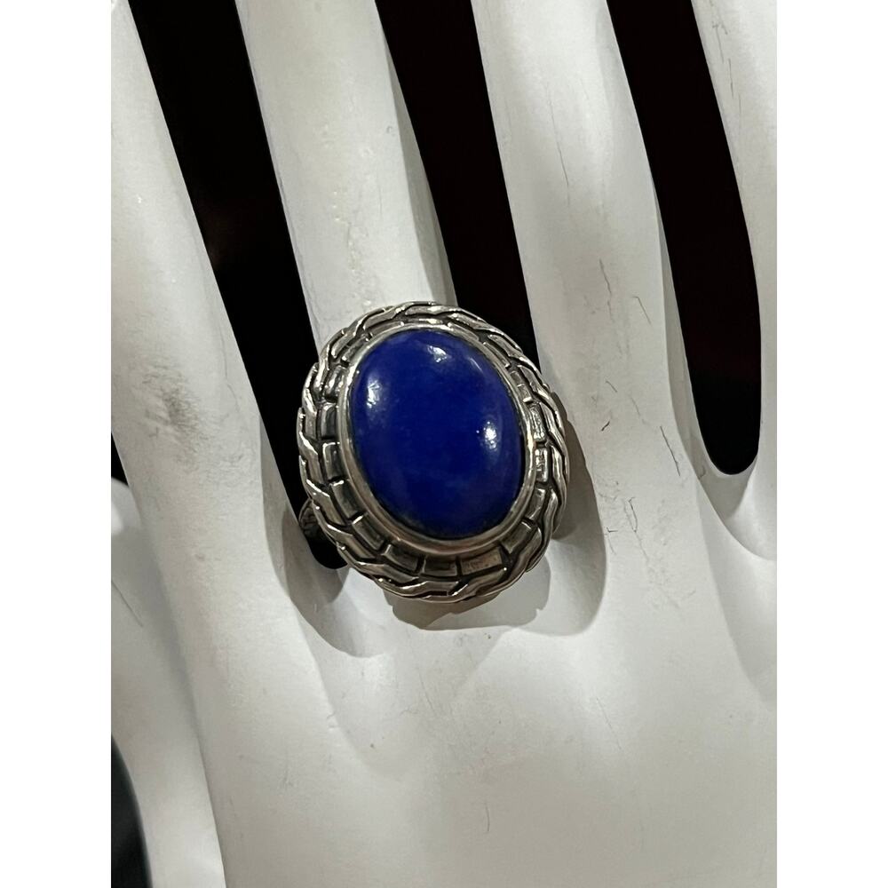 Large STS Sterling Silver & Lapis Lazuli Basket Weave Statement Ring - Picture 2 of 12